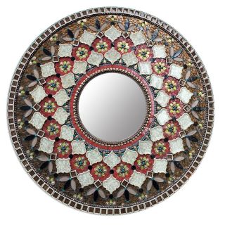 Round Moroccan Mosaic Floral Mirror - Handcrafted Elegance
