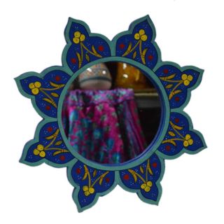 Vintage Moroccan Flower-Shaped Mirror - Dark Blue Frame