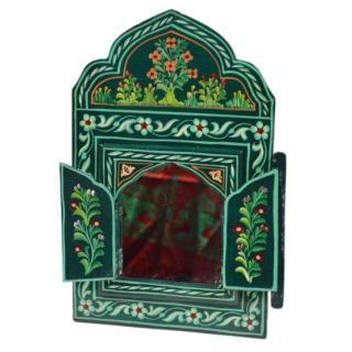Turquoise Vintage Moroccan Hand-Painted Mirror - Custom Dimensions, Easy Hanging
