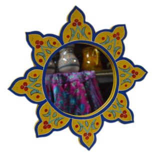 Vintage Moroccan Blue Flower-Shaped Wall Mirror for Home Décor