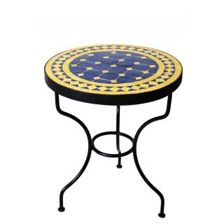 Authentically Crafted Moroccan Mosaic Table with Tan Glazed Tiles
