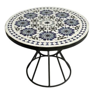Moroccan Ivory and Tan Mosaic Table - Hand-Crafted Elegance