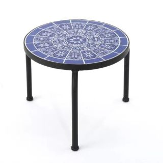 Moroccan Mosaic Table with Reclaimed Glazed Tiles - Handcrafted Iron Base