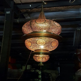 Vintage Copper Circle Moroccan Pendant Lamp - Handcrafted Elegance