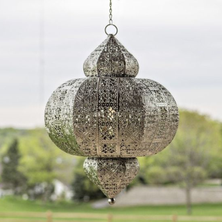 Vintage Grey Metal Handcrafted Moroccan Pendant Lamp - Indoor/Outdoor Lighting