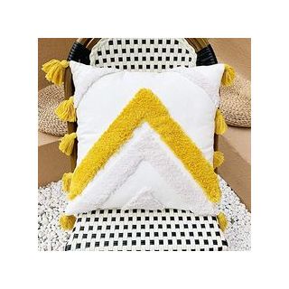 Handmade White & Mustard Pom Pom Moroccan Pillows