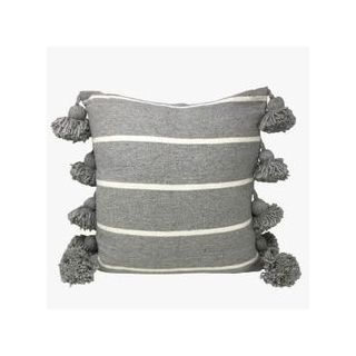 Gray and White Pom Pom Moroccan Handmade Pillows - Berber Women Crafted