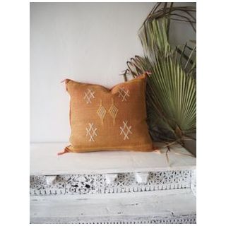 Brown Moroccan Silk Sabra Throw Pillow - Handwoven Luxury Morocco Pillow