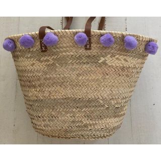 Violet Pom Pom Basket - Handcrafted Moroccan Berber Eco-Friendly Bag