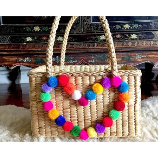Moroccan Pom Pom Heart Basket - Handmade Berber Design
