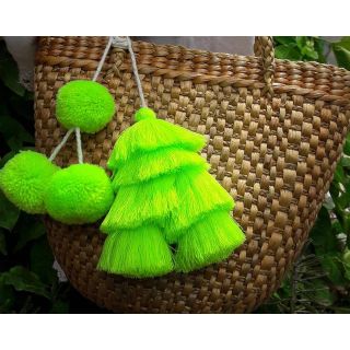Moroccan Neon Green Pom Pom Basket