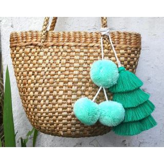 Moroccan Teal Pom Pom Eco-Friendly Baskets