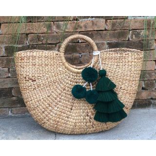 Moroccan Pom Pom Baskets - Emerald Green Handwoven Craft