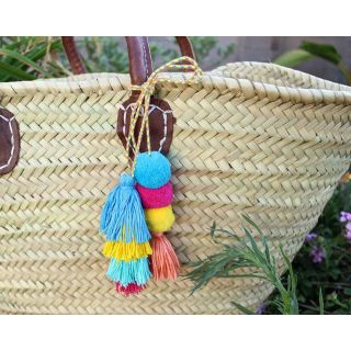 Moroccan Pom Pom Basket - Handcrafted Berber Artisan Eco-Friendly Tote