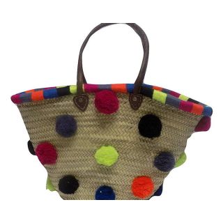 Exotic Moroccan Style Pom Pom Baskets - Artisan-Crafted Storage Solution