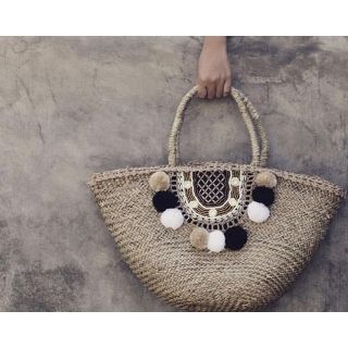 Handwoven Moroccan Pom Pom Basket - Eco-Friendly Storage