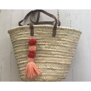 Moroccan Handwoven Pom Pom Baskets - Red & Pink Design