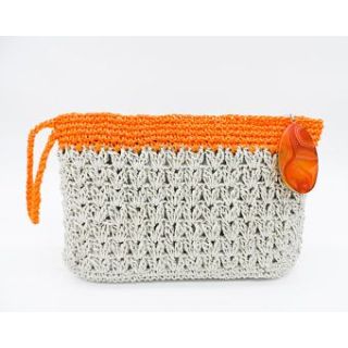Moroccan Handwoven Straw Clutch - White/Orange