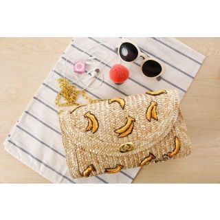 Chic Banan Print Straw Clutch - Handmade by Moroccan Berber Women