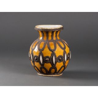 Handcrafted Moroccan Crimson & Yellow Ceramic Vase