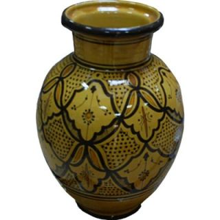 Ceramic Moroccan Vase 065 - Crimson Yellow & Charcoal Black Pattern