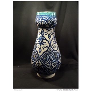 Blue and White Moroccan Ceramic Vase by A. Seghini