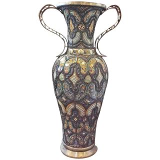 Elegant Moroccan Fes Ceramic Vase with Brass Handle