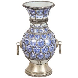 Hand-Painted Moroccan Blue & White Vase 161