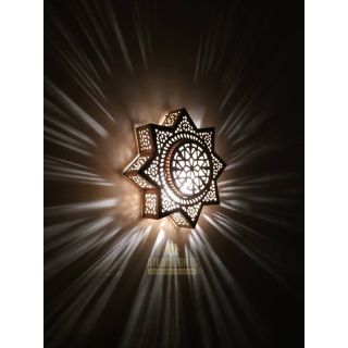 Moroccan Silver Metal Handcrafted Pendant Wall Lamp