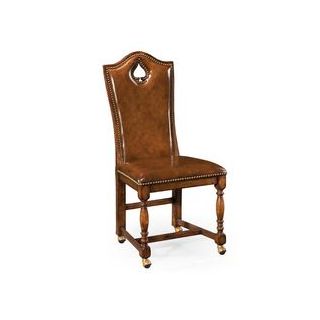 Moroccan Hand-Carved Cedarwood Wood Chair with Dark Brown Leather Seat
