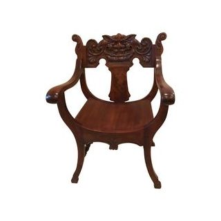 Moroccan Hand-Carved Wood Chair with Floral Panels
