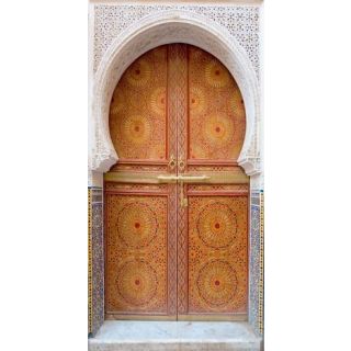 Moroccan Hand-Carved Arched Wood Door - Customizable Dimensions