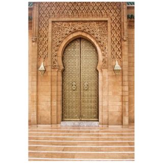 Hand-Carved Moroccan Arched Wood Door