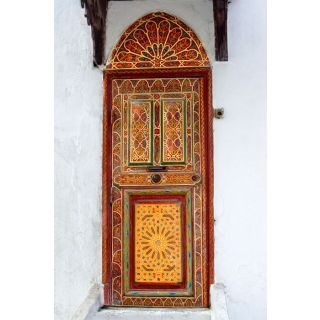 Exotic Moroccan Hand-Painted Wood Door - Premium Craftsmanship