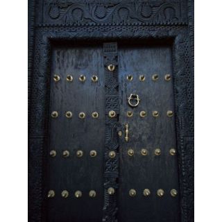 Hand-Carved Black Moroccan Wood Door - High-End Quality