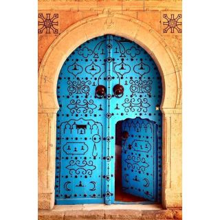 Blue Moroccan Arched Double Wood Doors - Handcrafted Luxury