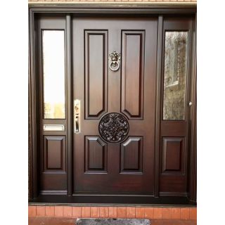 Solid Mahogany Front Door with 2 Sidelights - Luxury Entryway Solution