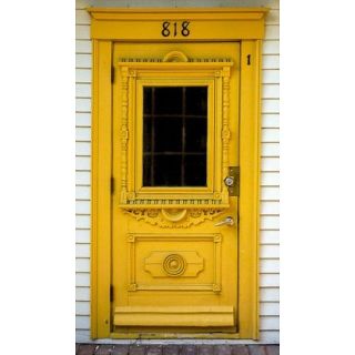 Vintage Yellow Moroccan Wood Door with Center Window | Handcrafted Solid Wood