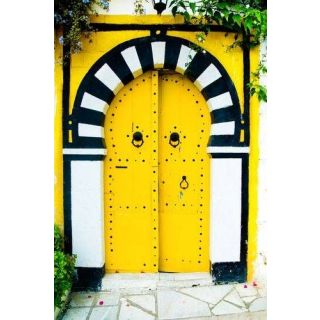 Yellow Arched Moroccan Vintage Wood Door - Premium Handcrafted Quality