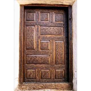 Vintage Moroccan Hand-Carved Wooden Door with Metallic Finish