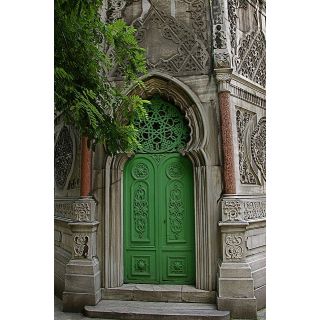 Green Moroccan Wood Double Doors - Premium Crafted Aesthetics