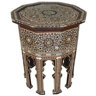 Hand-Carved Moroccan Wood Table - Geometric Patterns