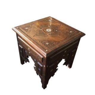 Exquisite Moroccan Mother of Pearl Inlaid Wood Table