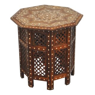 Hand-Carved Moroccan Wood Table - Geometric Design for Home Decor