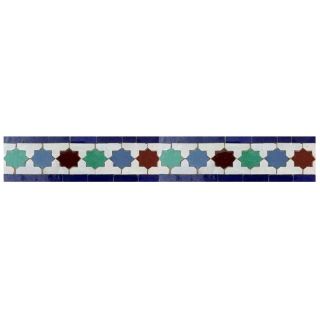 Moroccan Mosaic Border in Multicolor - Handmade Eight-Point Stars in Teal, Blue, Dark Brown, White - Glazed Finish - Durable Water-Resistant Tiles - Ideal for Residential Spaces