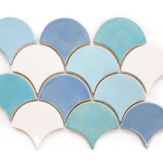 Moroccan Fish Scales Tiles - Baby Blue, Turquoise & Creamy White