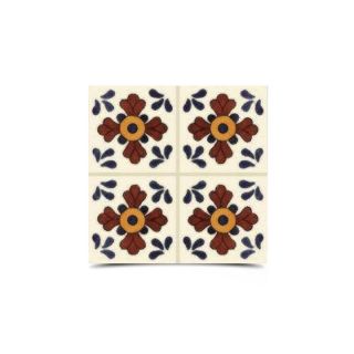 "Dark Blue & Red Moroccan Hand-Painted Tile - Premium Glazed Finish"