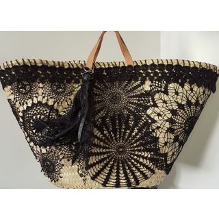 Moroccan Straw Handbag | Black Lace Berber Women Ethical Eco-Friendly Chic Basket
