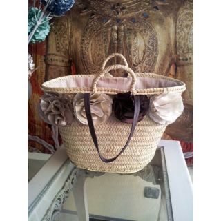 Moroccan Straw Handbag with Floral Accents - Eco-Friendly Handmade Basket