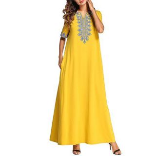 Moroccan Embroidered Kaftan Dress 146 - Bohemian Chic Statement Piece